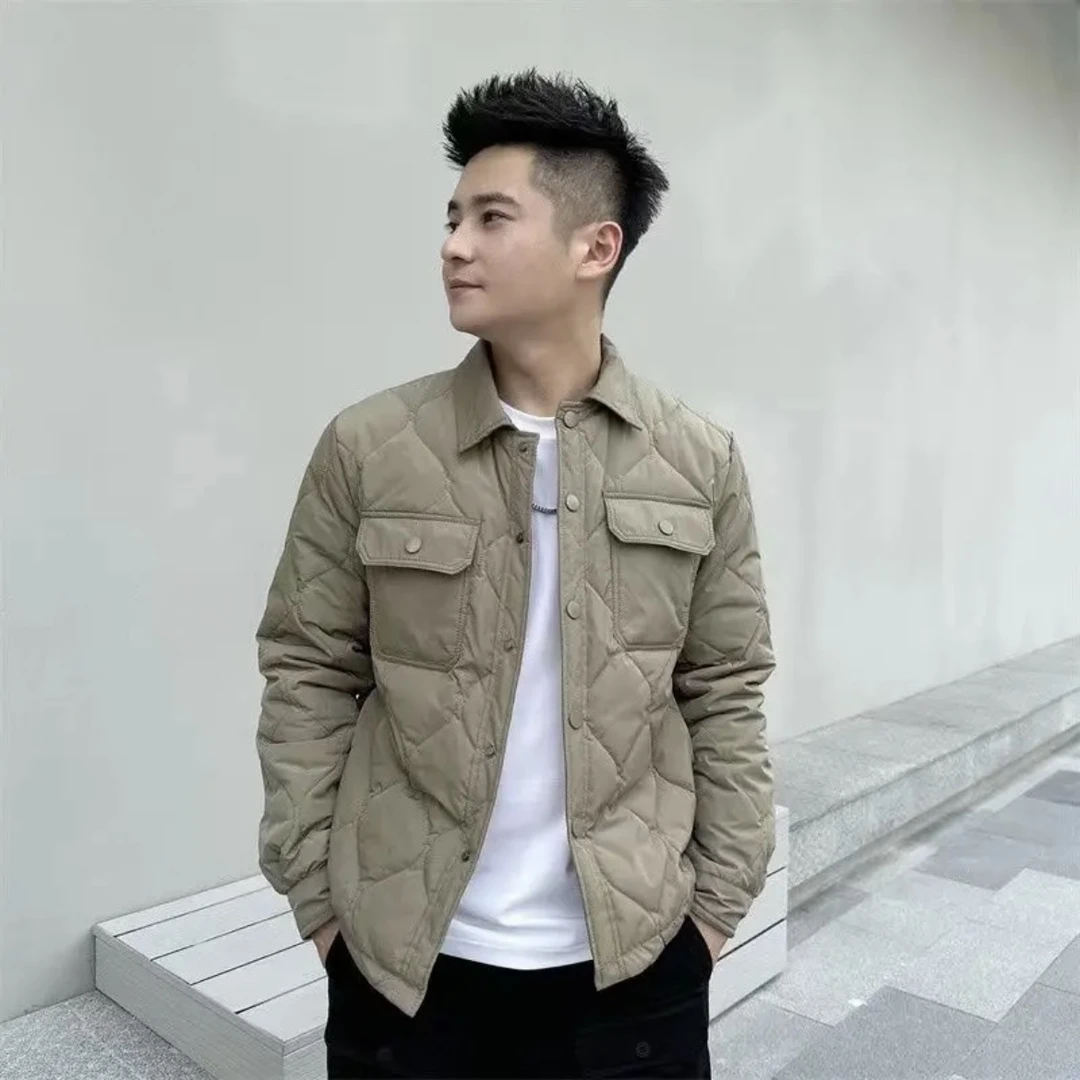 秋冬季新款男士轻薄棉服外套青年休闲翻领百搭保暖短款夹克上衣潮