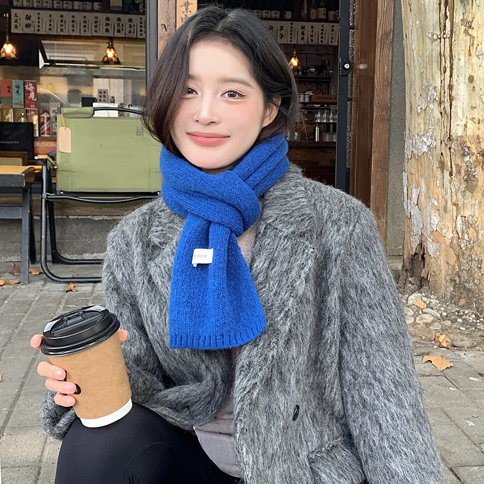 围巾女冬季克莱因蓝百搭显白糖果色冬季高级感围巾针织保暖女围脖