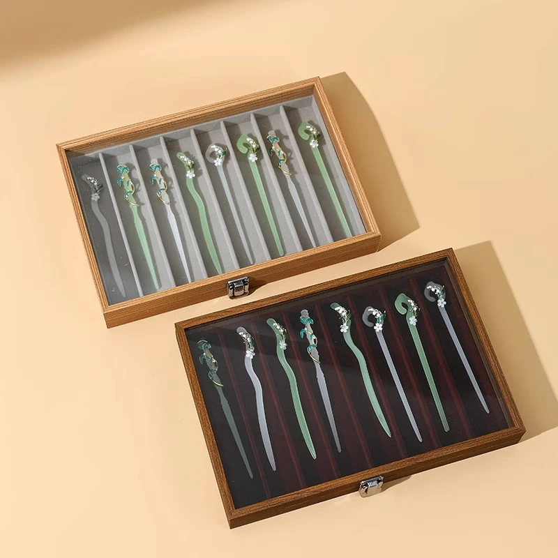 带盖发簪收纳盒大容量头衩发饰珠宝箱古风簪子头钗透明防尘展示盒