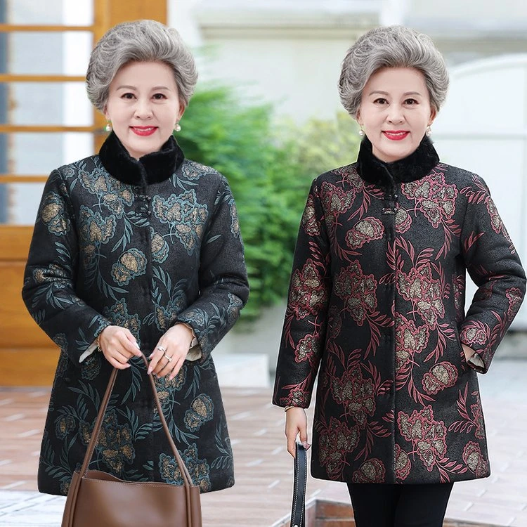 俞兆林中老年人冬装女奶奶高贵中长款服加厚新款老太太保暖妈妈外