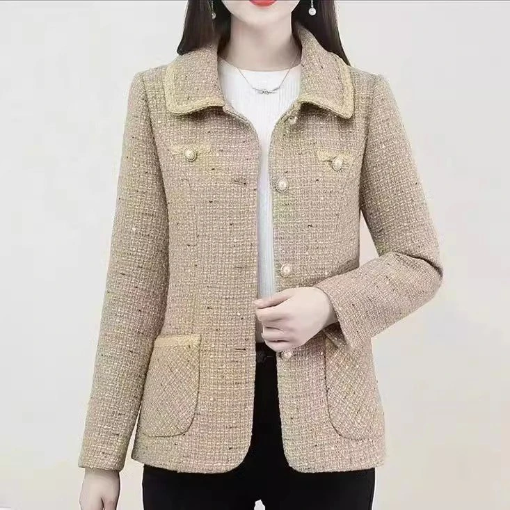 俞兆林中年妈妈秋装格子毛呢外套2023新款中老年女春秋洋气短款西