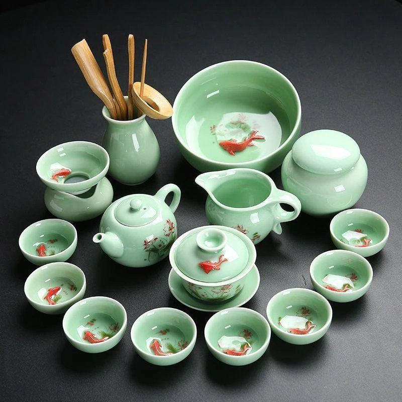 茶具套装家用简约功夫茶杯整套青瓷陶瓷茶壶茶道茶海茶盘泡茶套组