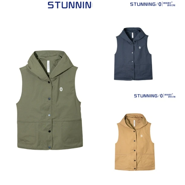 『绝色靖文』2F015早春女士弹力格显瘦休闲百搭连帽马甲女