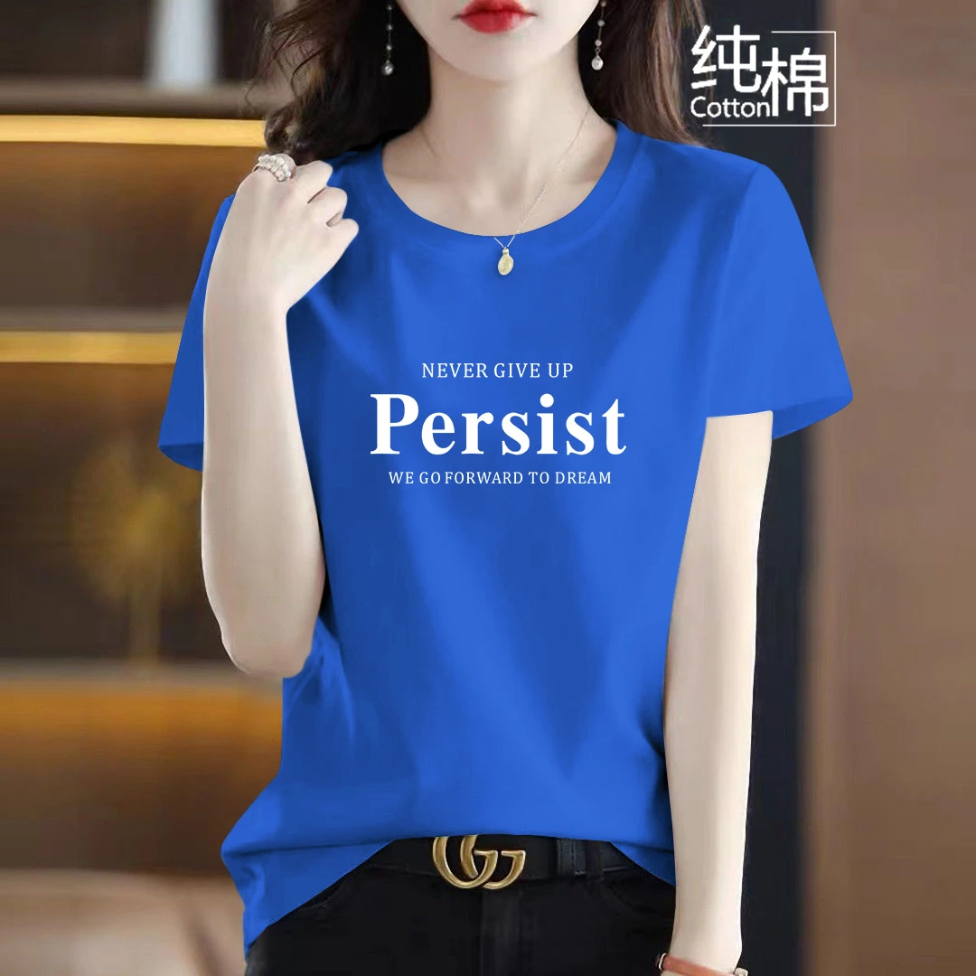 纯棉女士白色短袖T恤女夏季女装洋气时尚宽松显瘦半袖圆领正肩t恤