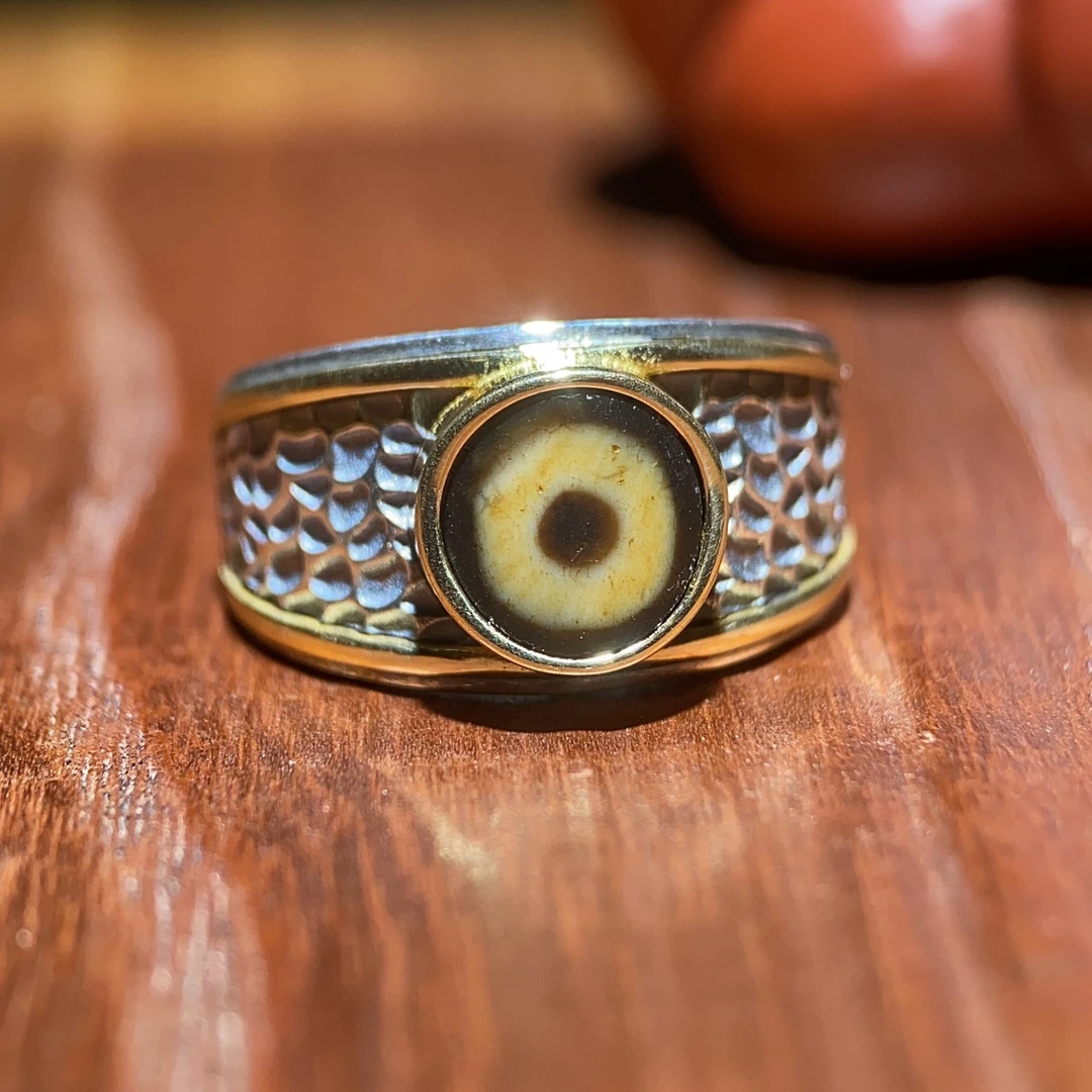 【诸柿吉】酥油锤光环油糯料手工台珠玛瑙925银活口复古老气戒指