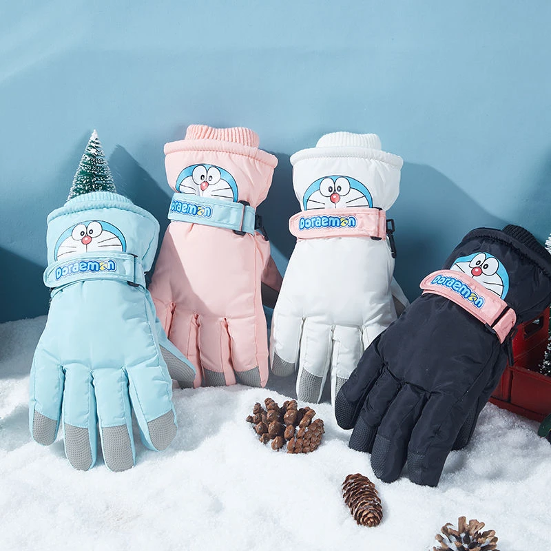 触屏防水滑雪手套冬季女骑车户外可爱加绒加厚保暖男防风哆啦A梦