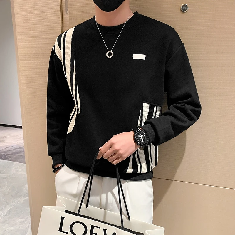 男士圆领卫衣春季高级感男装上衣2025新款长袖T恤春秋款痞帅外套