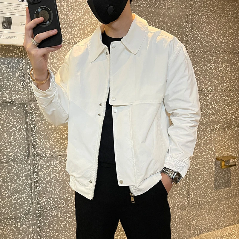 白色夹克男2023新款男装上衣休闲潮牌春秋季男装上衣痞帅秋款外套