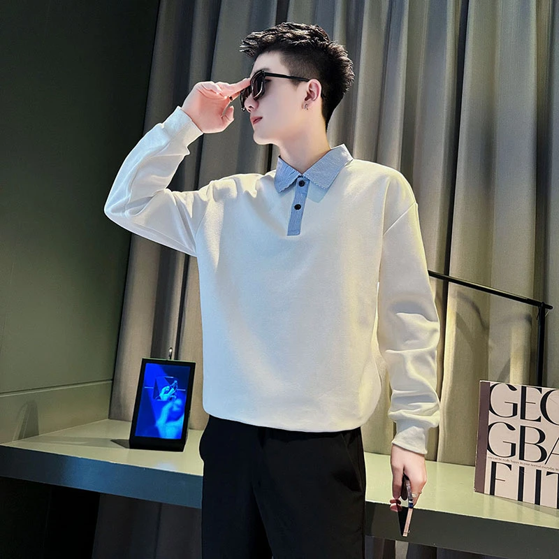 衬衫领POLO衫男士长袖卫衣春秋季潮牌男装2024新款高级感痞帅秋装