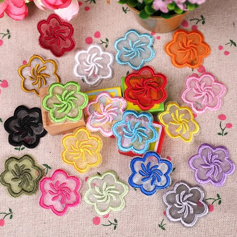18色欧根纱蕾丝布贴小号花朵衣服补丁贴布雪纺棉麻纱裙子装饰贴花