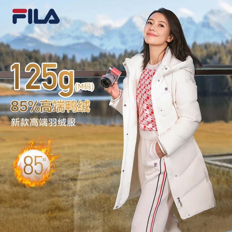 FILA斐乐女装【中长款保暖连帽羽绒服】冬季款鸭绒外套F11W341910F