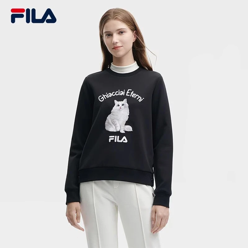 FILA斐乐女装【猫咪刺绣圆领卫衣】2023高圆圆同款上衣F11W348210F