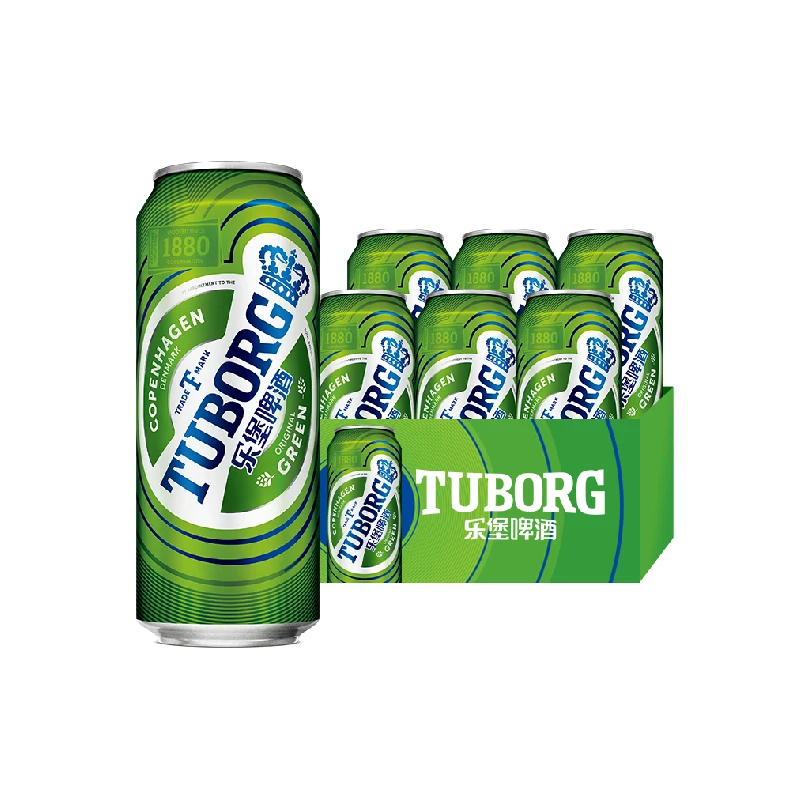 TUBORG/乐堡啤酒大绿罐500ml*6罐听装啤酒清爽淡味微醺啤酒批发