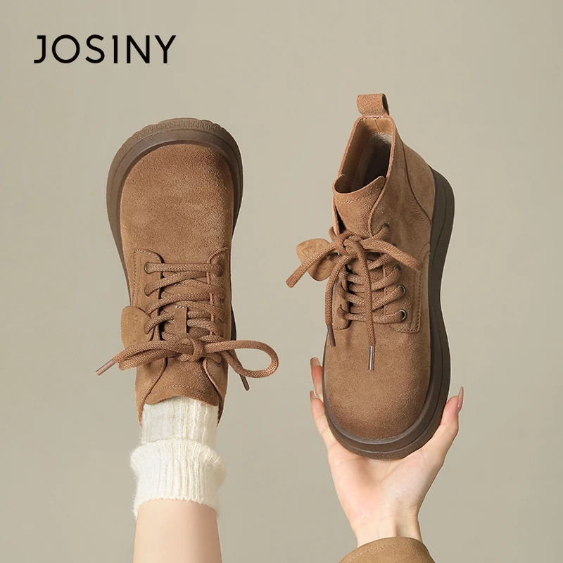 卓诗尼复古加绒马丁靴女2025秋冬新款厚底单靴系带时尚勃肯短靴