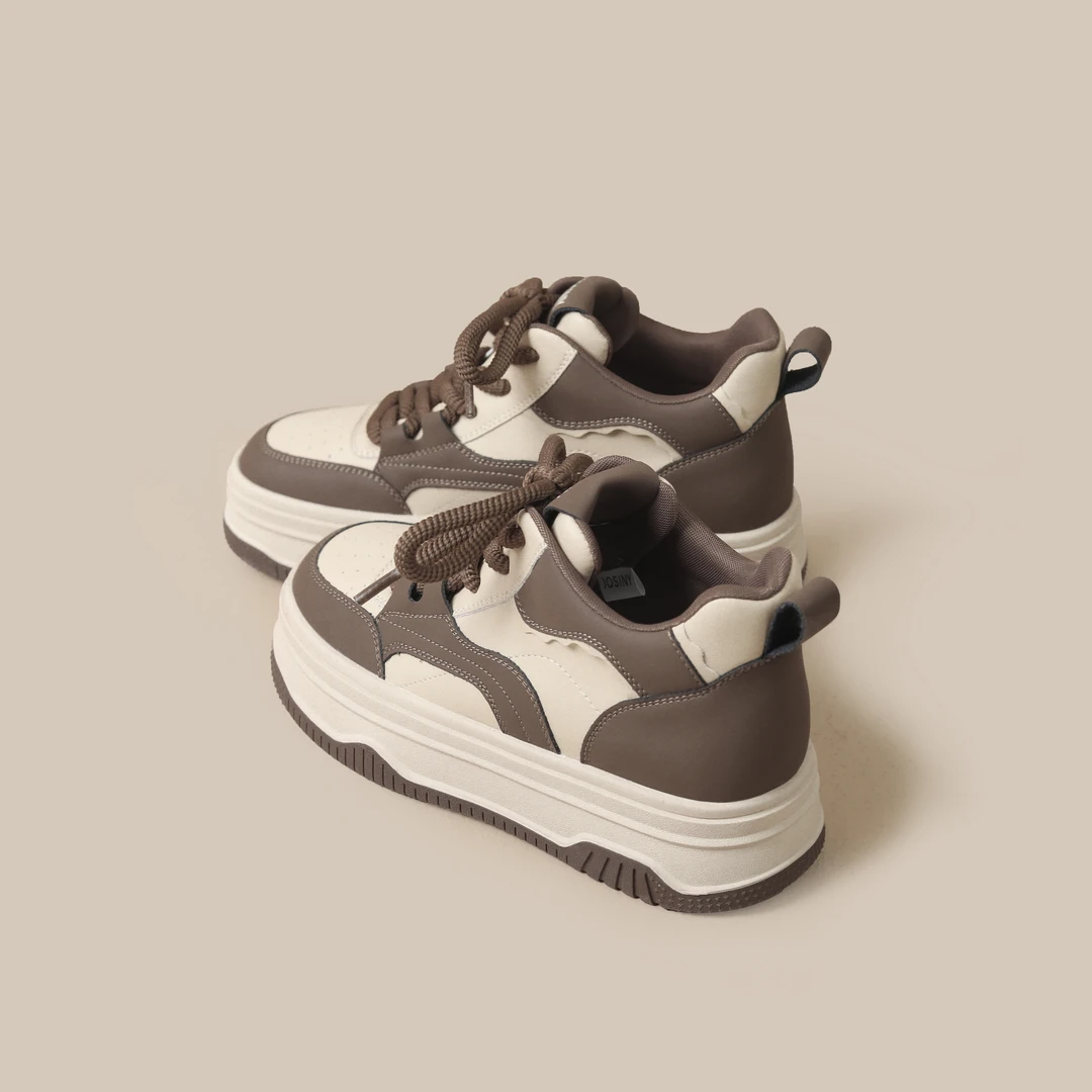 卓诗尼复古高帮板鞋女款2025新款秋季棕色增高潮流休闲鞋韩版百搭