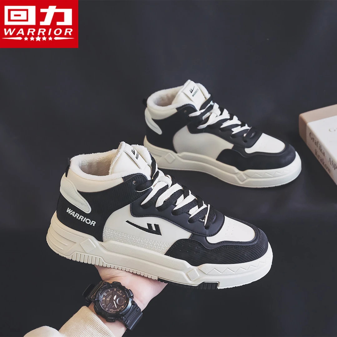 Warrior/回力男鞋板鞋2025冬季新款加绒保暖休闲厚底情侣高帮棉鞋