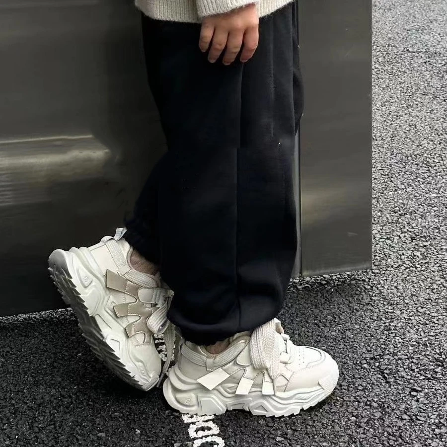 夏羽墨女童秋冬新款水泥灰百搭运动休闲鞋子高街厚底运动鞋