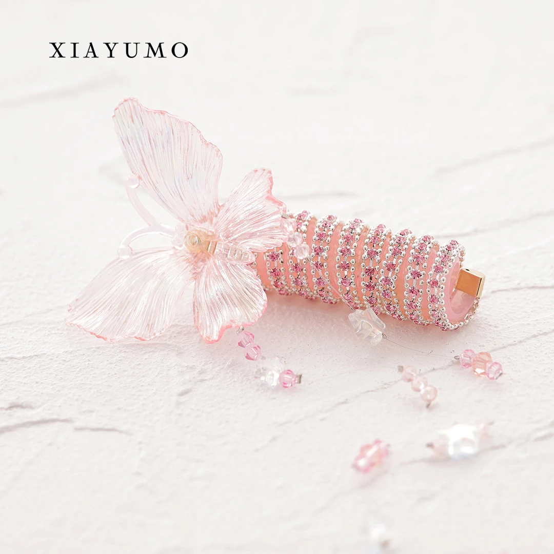 夏羽墨  原创设计款女童宝宝马尾辫发圈手工气质甜美粉色蝴蝶发饰