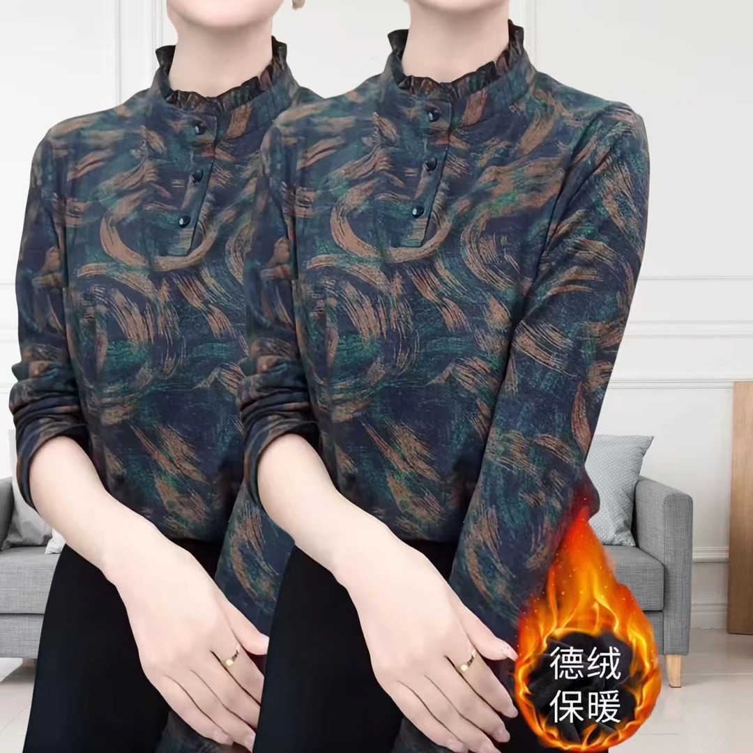 秋冬新款复古气质上衣长袖半高领时尚女装大码保暖打底德绒小衫