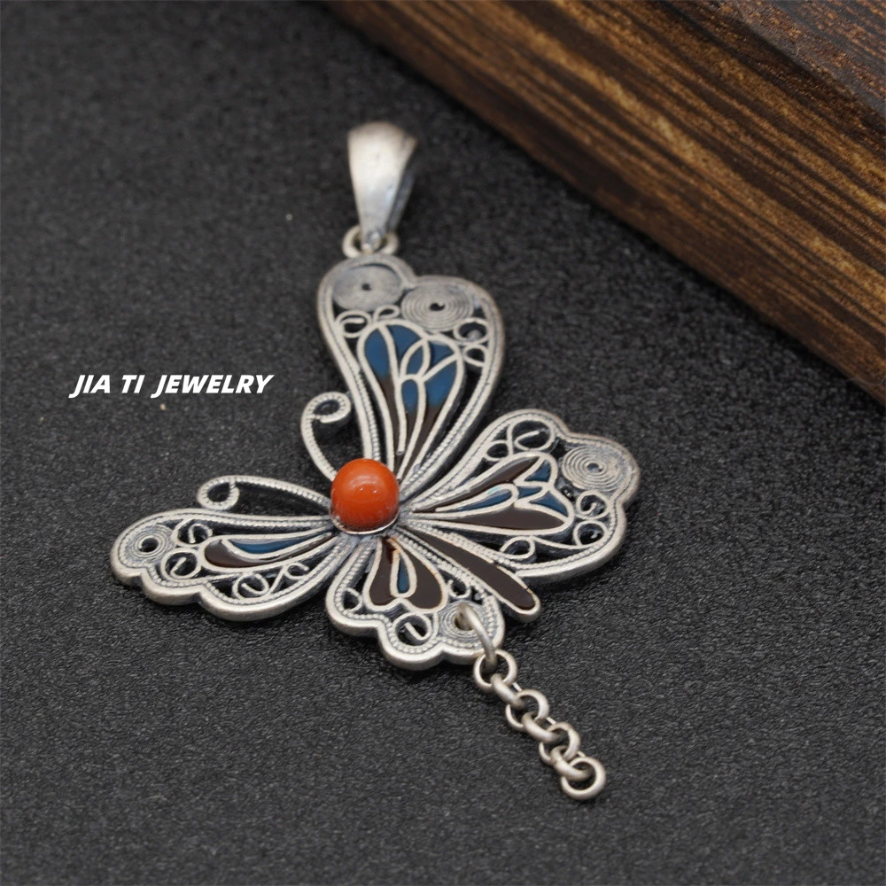 吊坠925银珐琅 民族风烧蓝蝴蝶造型(多样性发/不配链）