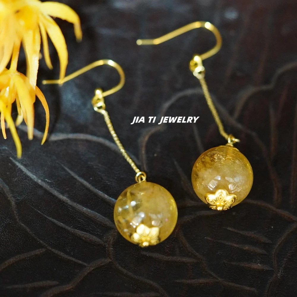 原创设计DIY款古风手工黄阿塞耳饰(多样性发一对)S089