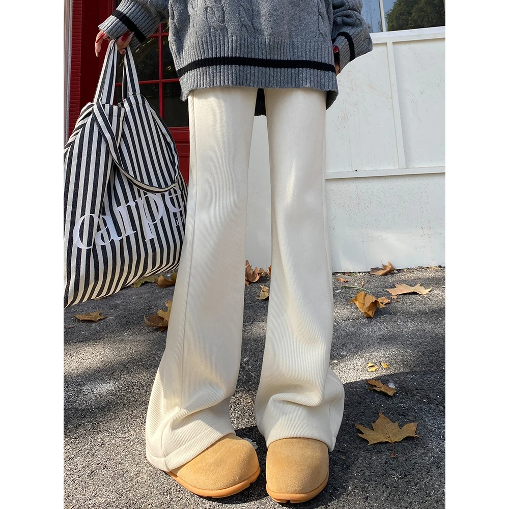 过年穿搭冬季新款加绒加厚喇叭裤高腰显瘦百搭休闲裤长裤微喇裤子