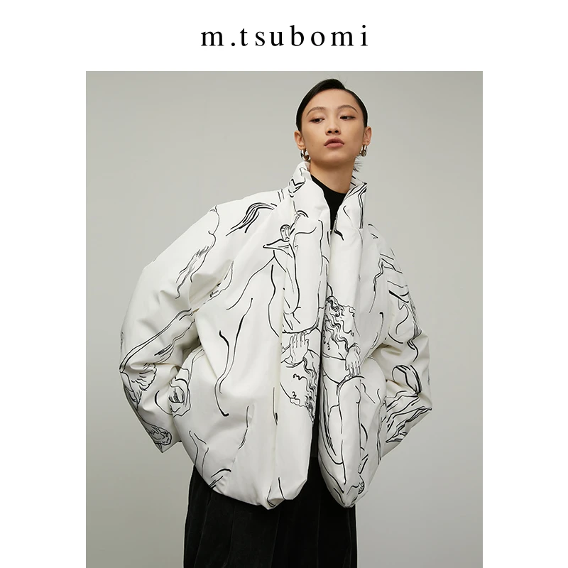 M.TSUBOMI/子苞米【新年、龙年】热力感印花白鸭绒羽绒服宽松短款