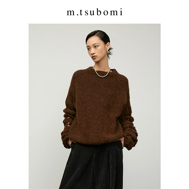 M.TSUBOMI/子苞米宽松廓形慵懒风针织套头衫镂空长袖设计感热力感