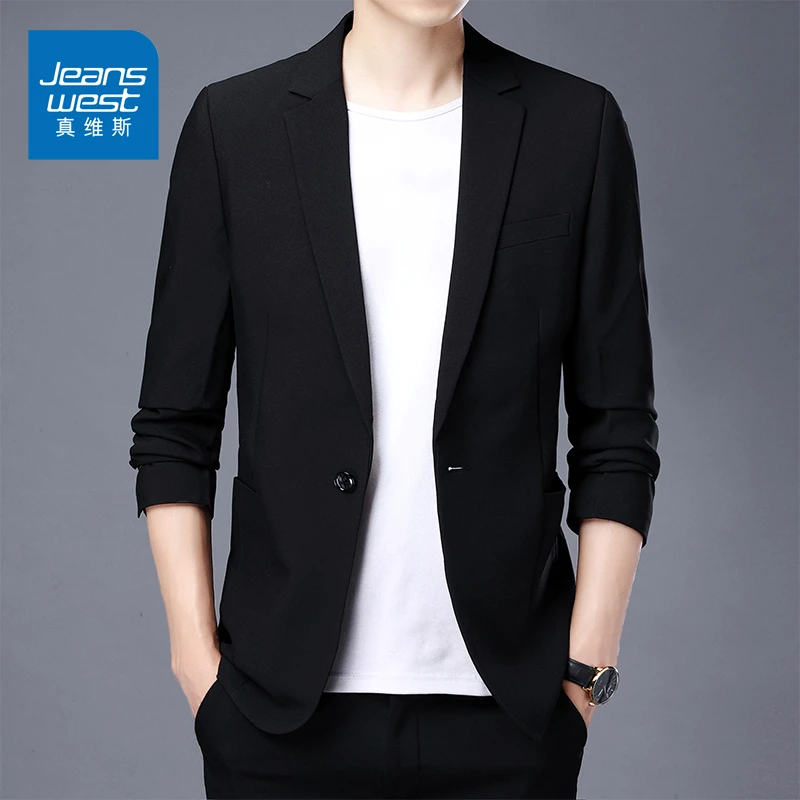 真维斯休闲小西服男春秋款黑色外套男士商务春装上衣潮流爆款西装