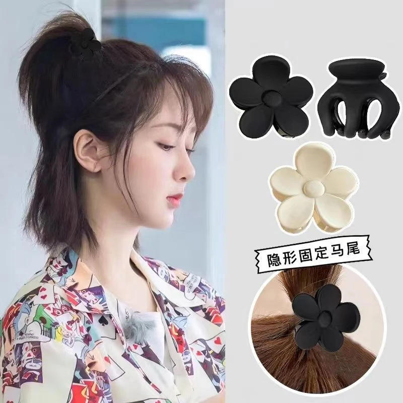 小花抓夹高马尾爪夹固定神器山茶花发夹后脑勺扎头发蓬松夹子头饰
