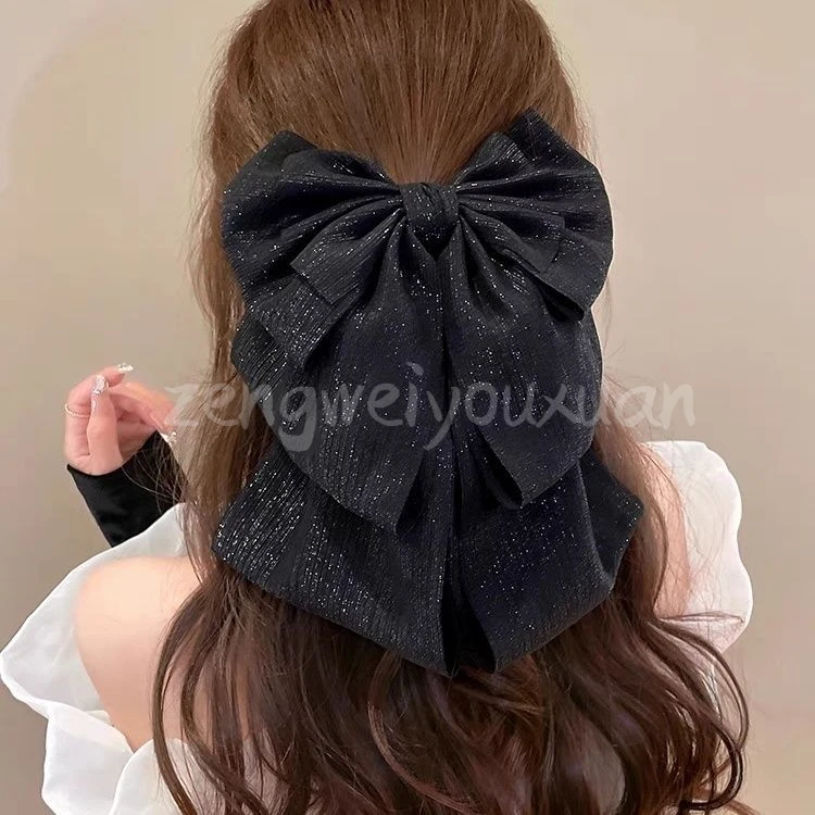黑色蝴蝶结鲨鱼夹头饰蝴蝶结抓夹高弹力大号大肠大号蝴蝶发夹优雅