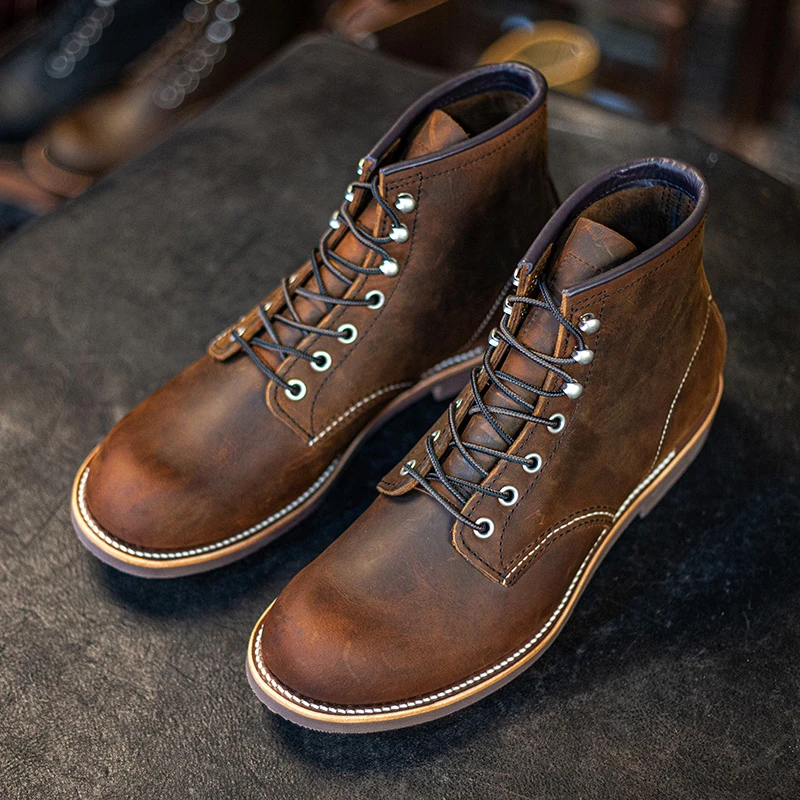 TickTock3343旧化非常有年代感头层牛皮固特异复古工装靴疯马皮男