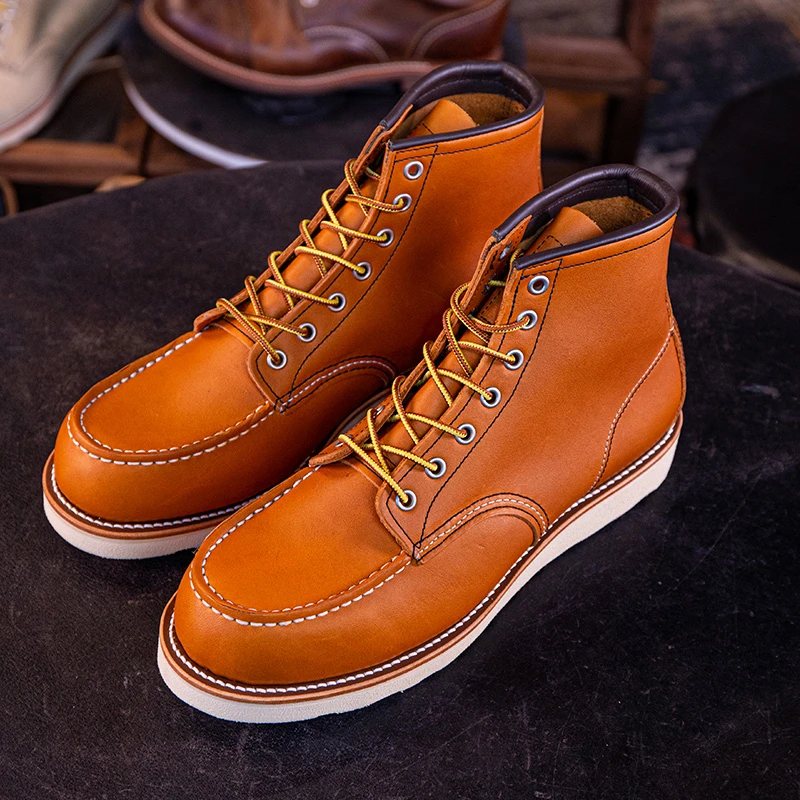 TickTock875固特异全粒面油蜡复古高帮秋冬男士工装靴经典红棕色