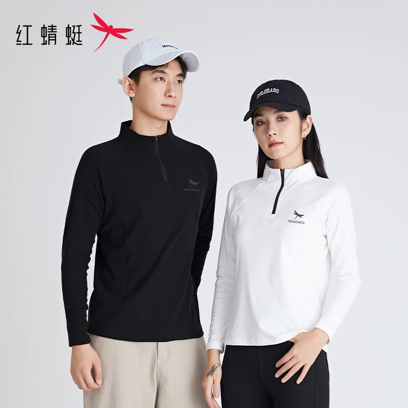REDDRAGONFLY/红蜻蜓情侣款长袖半拉链内搭休闲立领保暖打底衫