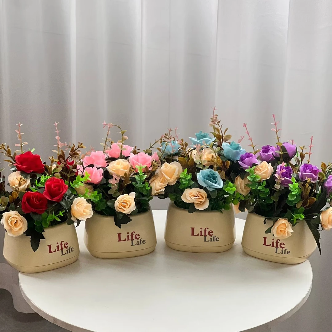 欧式玫瑰小盆栽假花仿真花套装摆设客厅卧室家居装饰品花摆件