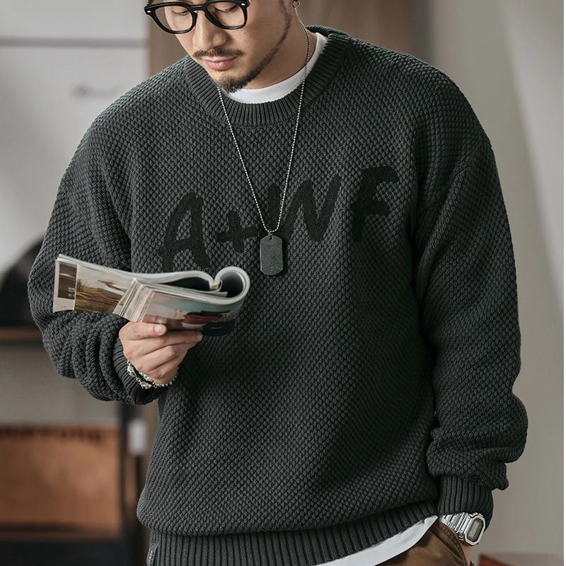 【赞仕男装】美式菠萝纹秋冬毛衣美式重磅复古圆领2303小众设计感