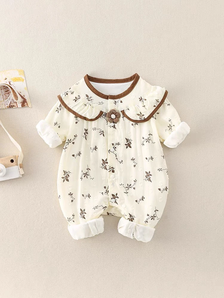 婴儿衣服春装女宝宝连体衣洋气满月百天公主外出哈衣春秋季爬爬服