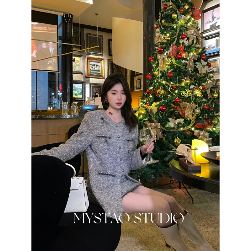 WAIHAN原创高定【爱丁堡】羊毛羽绒小香风羽绒外套半裙套装LM261073