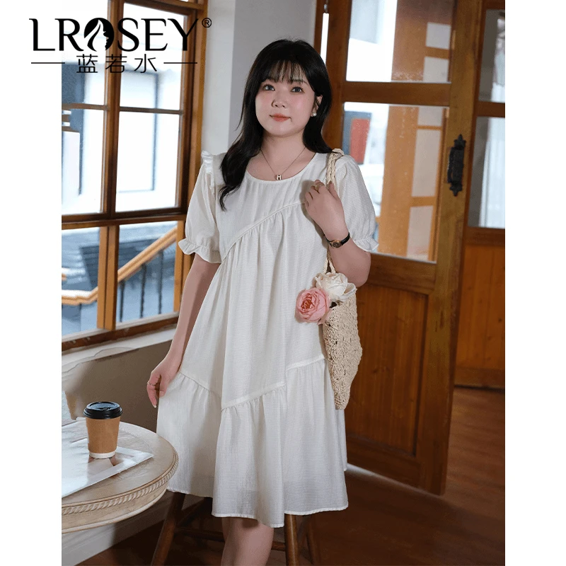 Lrosey/蓝若水大码女装设计感褶皱宽松甜美公主裙显瘦连衣裙0099