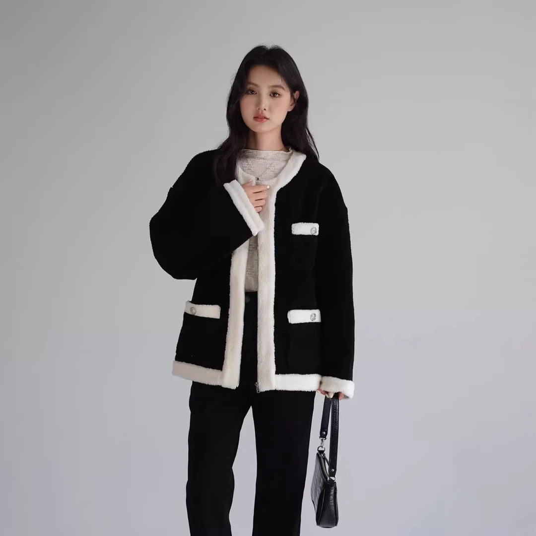 Lrosey/蓝若水【仿羊羔毛加厚外套】大码女装保暖小香风名媛1575