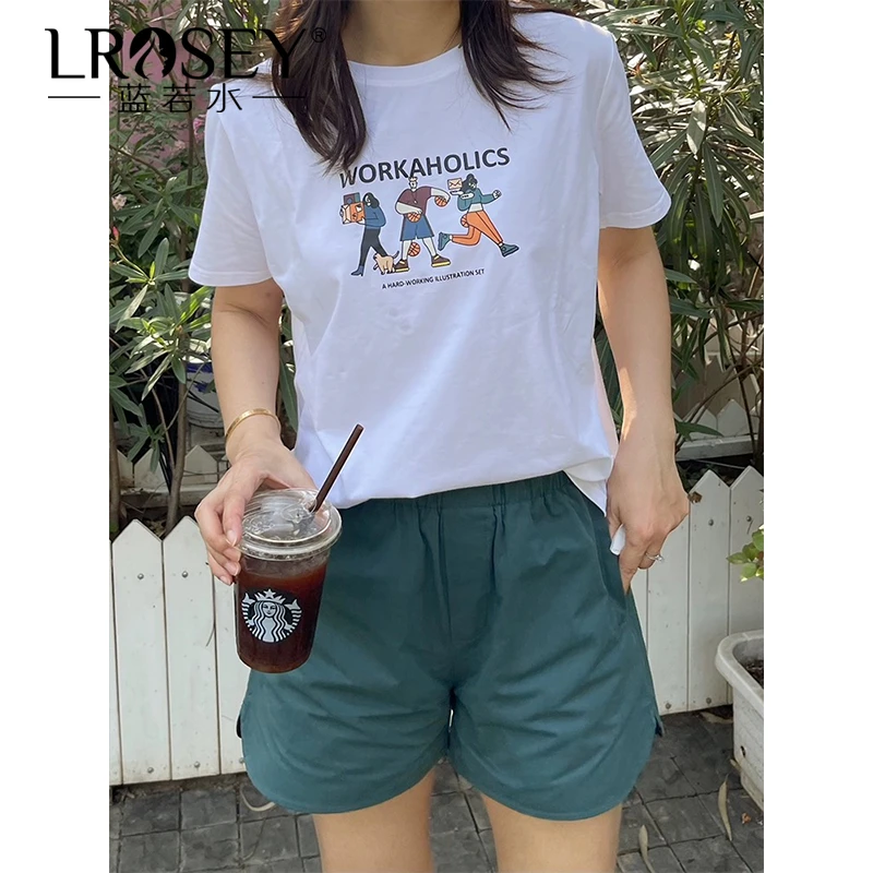 Lrosey/蓝若水大码高腰松紧休闲裤夏装开叉设计感显瘦短裤女3927