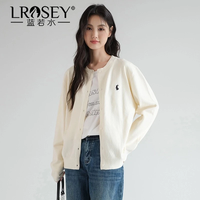 Lrosey/蓝若水大码女装兔子刺绣针织衫气质薄款毛衣外套86356