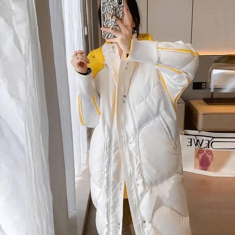 2023杨羽绒服冬季外套百搭加厚男女长款两双面穿过膝拼色外套