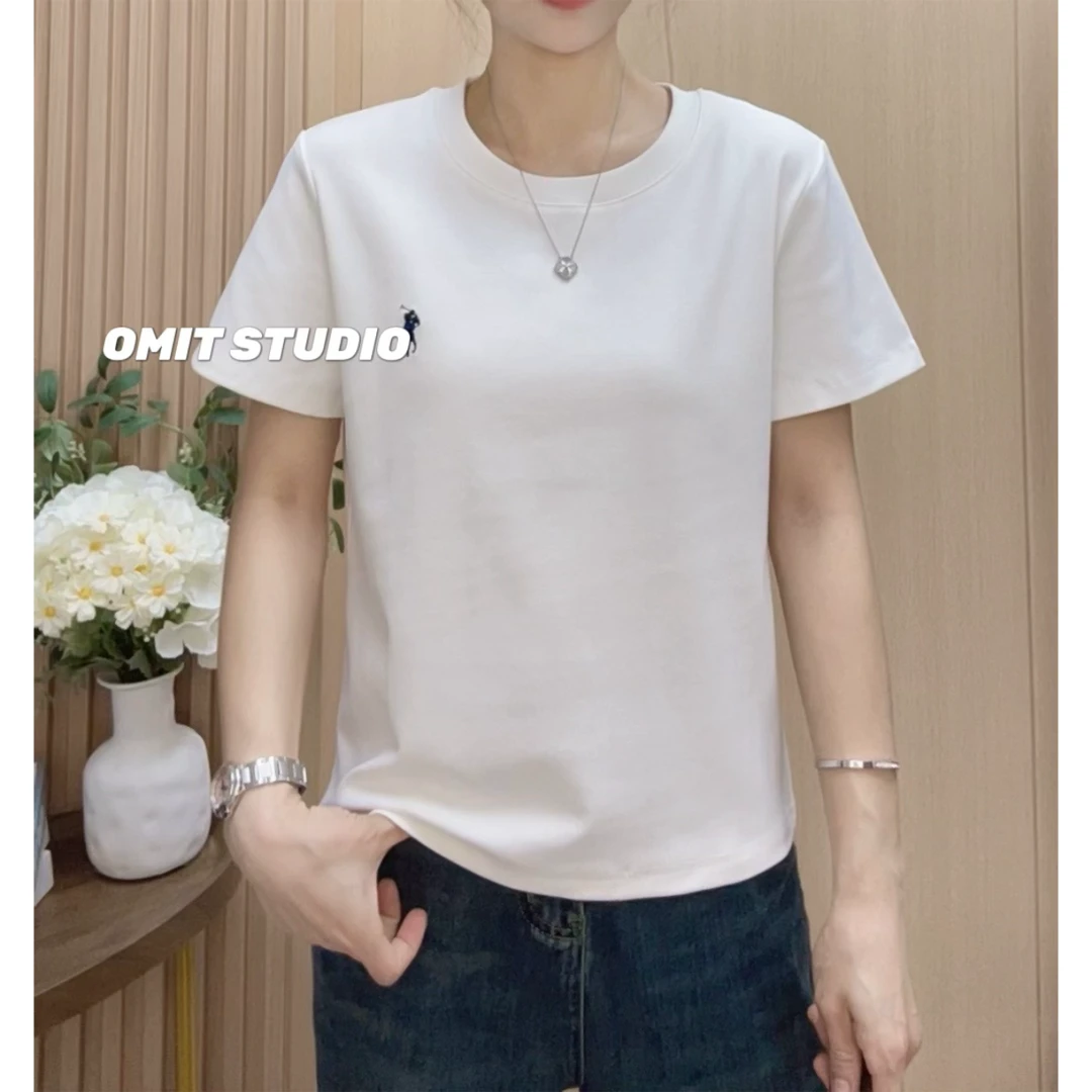 【小马刺绣T3】秋款休闲加厚刺绣时尚简约百搭修身品质短袖