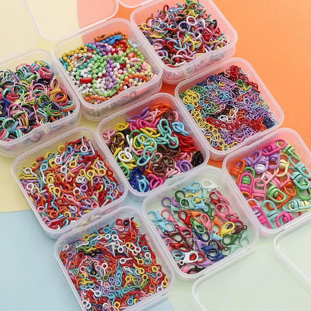 DIY饰品配件 彩色羊眼羊角钉开口圈闭口圈链条龙虾扣波珠链材料包