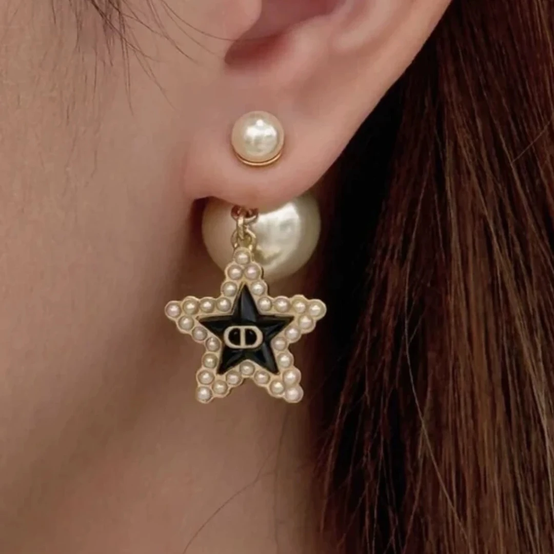 铜合金耳饰 精品韦雪同款法式复古轻奢五角星吊坠耳环新款耳钉女