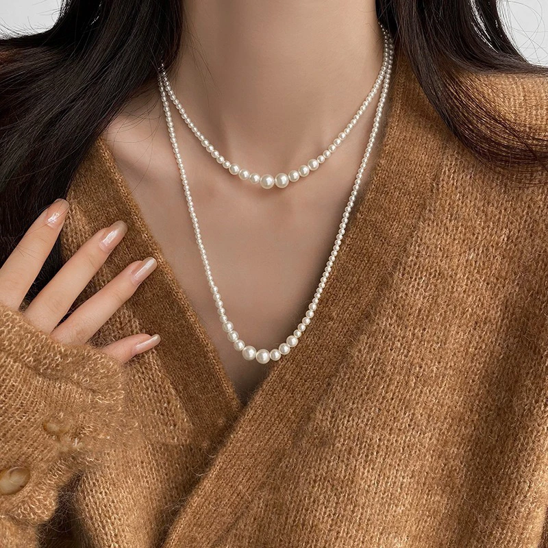 铜仿珍珠项链 精品长款叠戴项链女轻奢气质锁骨链设计感打底颈链