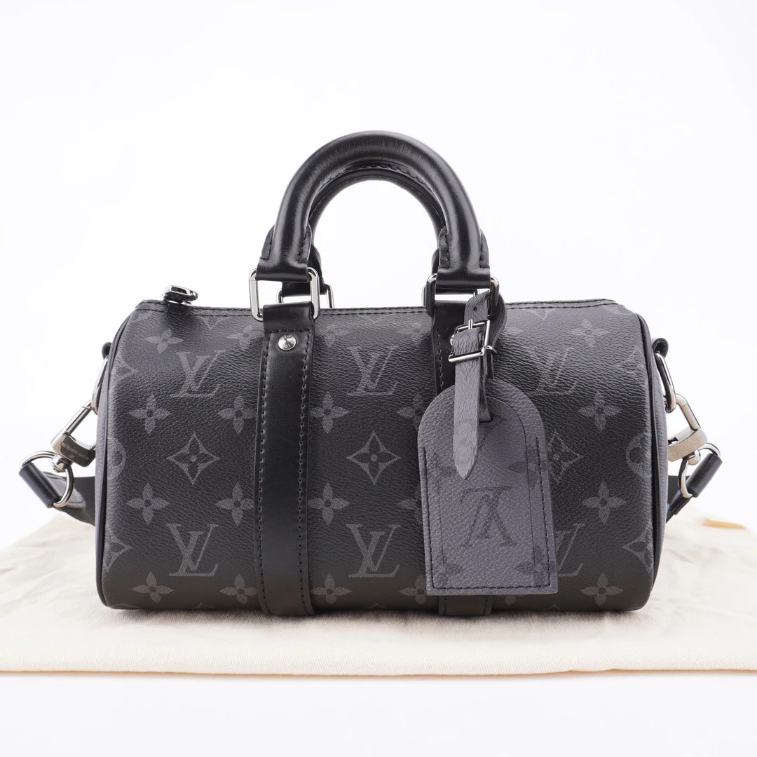 99新 LV Keepall 25芯片款经典老花满印手提包单肩斜挎包F347