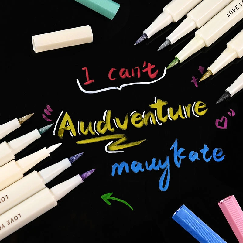 珠光12色油漆笔闪光金属笔马克笔软毛笔diy相册彩色手账笔