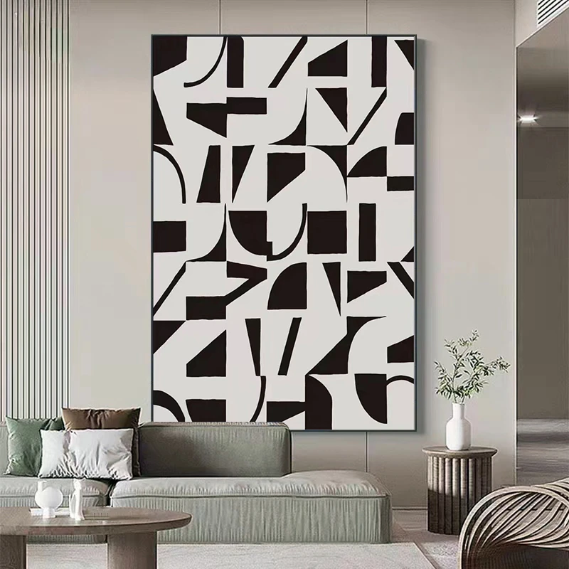 黑白灰极简客厅装饰画肌理质感快递背景墙挂画高级几何抽象落地画